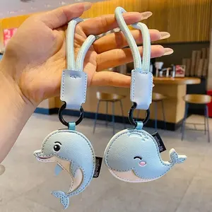Cute Dolphin Keychain, Marine Animal PU Leather Key Ring, Cartoon Whale Bag Charm Pendant, Fashion Car Keychain Accessory for Women & Girls