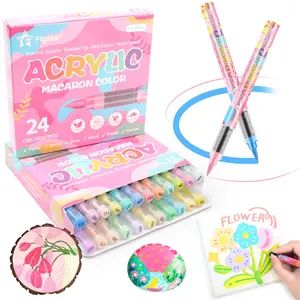 24 Colors /36 Colors Acrylic Paint Markers,Macaron Series Set,Soft Brush Tip Water Based, Straight liquid Markers, Acrylic Marker Pen for Wood, Canvas, Rock Painting, Glass, Diy Crafts, Fabric Paint, Acrylic Paint Pens