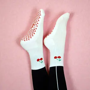 Cherry Pilates Grip Socks for Women | Non-Slip Studio Workout Socks
