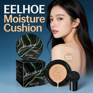 EELHOE Moisture Cushion Foundation Deep Skin Tone, Hydrating Moisturizing Long-Lasting Luminous Skin, Mushroom Puff Concealer Flawless, Elastic Bionic Membrane, Makeup Cream