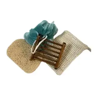 Soap Accessory Bundle - Soft Bath Puff, Soap Saver Pad, Exfoliating Soap Bag & Sleek Wooden Holder for Luxurious Spa-like Bath Time