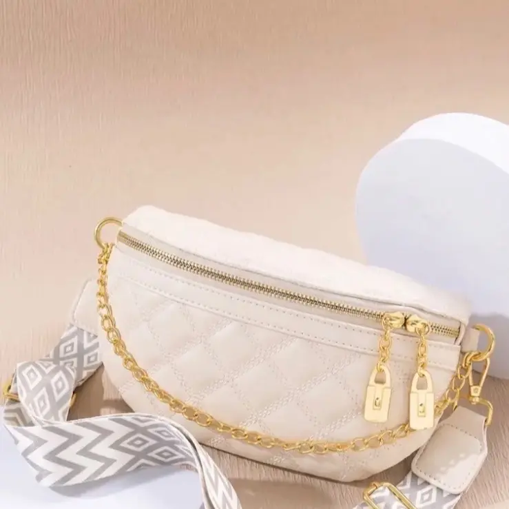 Ivory Quilted Vegan Leather Crossbody Bum Bag - Stylish Hands-Free Purse for Daily Outings simple design