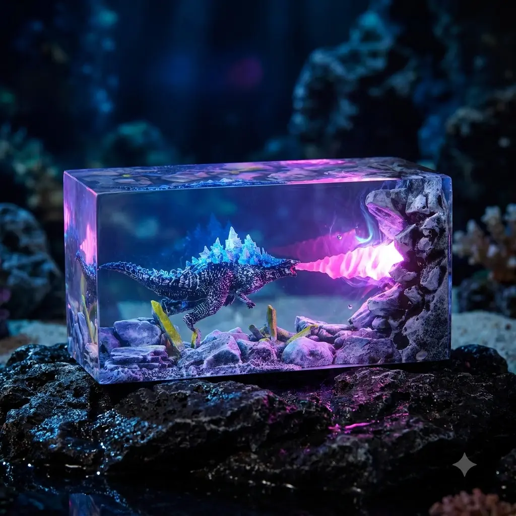 Deep Sea God.zilla Seabed Exploration Diorama Figurine, Handcrafted Atomic Energy Blast Ornament, Kaiju Aesthetic Desk Decor Movies Gift for Him