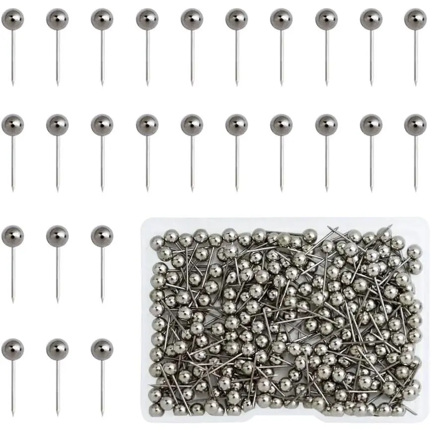 200 count Map Push Pins, Small Round  Marking Pins, Round  Push Pin with Point Retro Metallic Color Beads  Marking Pin ()