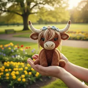 Adorable Crochet Highland Cow Plushie – Handmade Cottagecore Amigurumi with Flower Crown