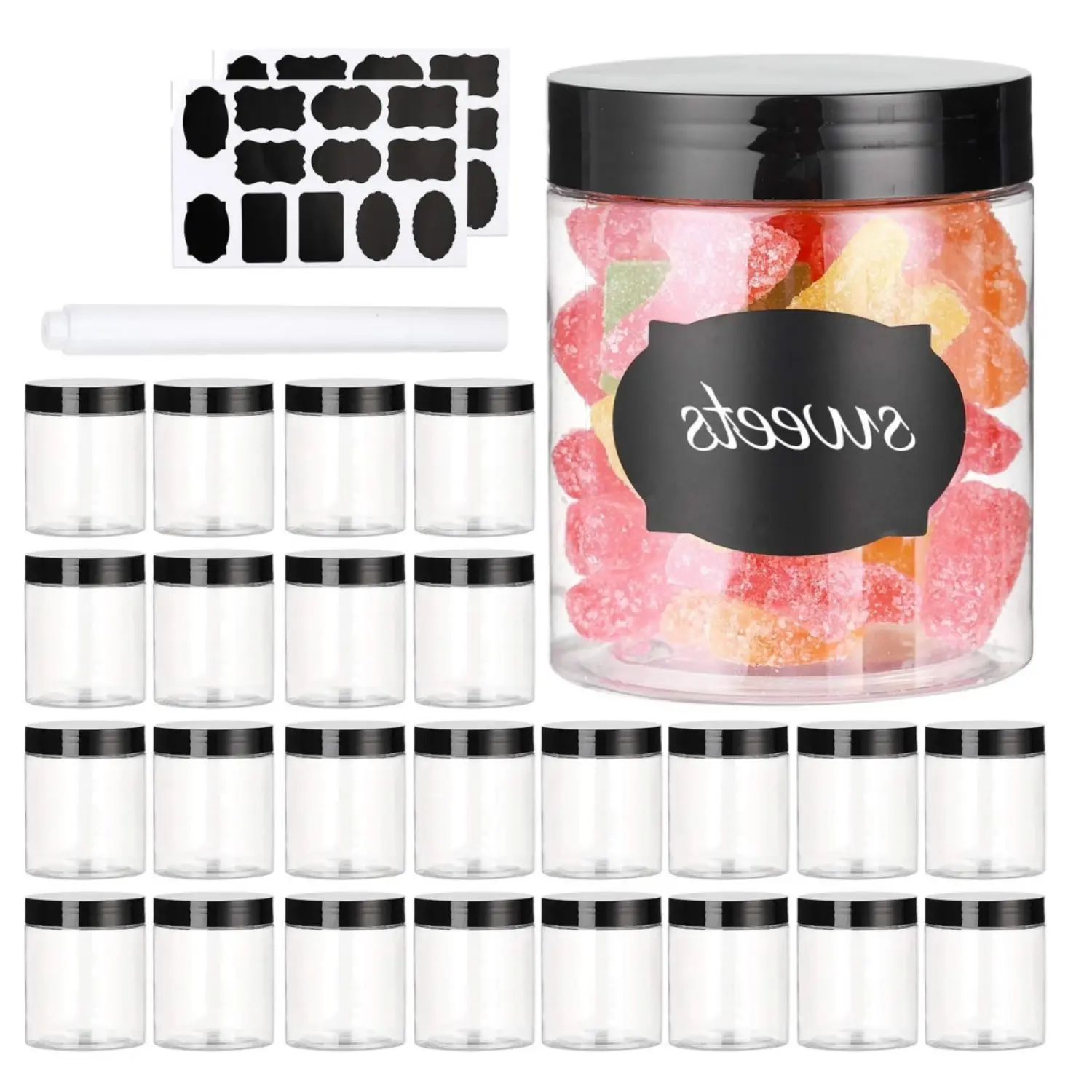 24Pcs 7OZ Plastic Jars with Lids,Clear Plastic Slime Containers for Kitchen and Household Food Storage of Dry Goods, Creams and More, BPA Free (Black) - Home Improvement.
