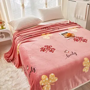 Thick Flannel Bed Sheet Set, Autumn Winter Warm Cute Cartoon Four-Leaf Clover Print, Soft Comfortable Single Twin Size