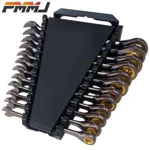 PMMJ 12Pcs Ratcheting Combination Wrench Set, SAE Standard Tools with Black Coating, Made of Premium CR-V Steel. Durable & Labor-saving wrenches for automotive service, garage work, bike repair and household DIY, ideal for mechanics and daily use.
