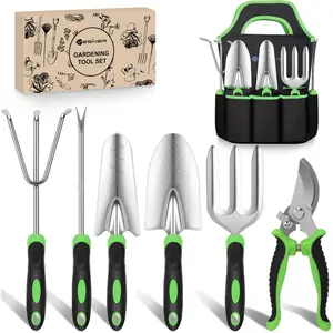 Nilight Gardening Tools 7-Piece Heavy Duty Garden Tool Set Gardening Supplies Gifts for Women Men Gardening Hand Tool Kit with Non-Slip Ergonomic Handle, Durable Garden Bag, Pruning Shears, Black Green