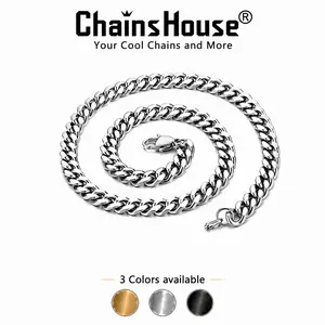 【Fathersdaygift】ChainsHouse Miami Cuban Link 14K Gold Plated Curb Chain Summervibe Chunky Necklace, 4.8mm/6mm/10mm/14mm Width, 14"-30" Length, Stainless Steel/Golden/Black Hip Hop Unisex Necklace for Men Women CHN18017