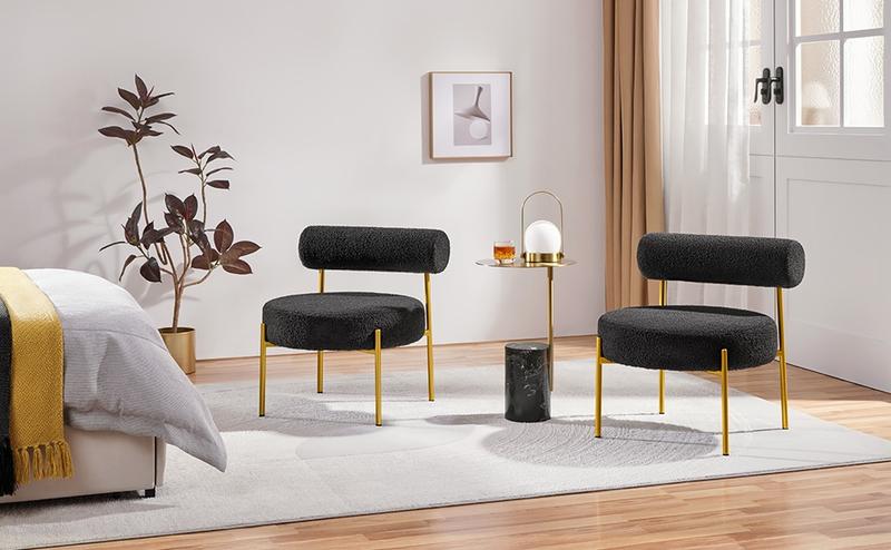 Yaheetech Modern Vanity Chair, Boucle Fabric Accent Chair with Gold Metal Legs for Living Room Makeup Room