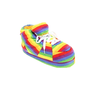 Rainbow Striped Plush Sneaker Slippers for Women and Men - Soft Cushioned Non-Slip Sole - Fun Colorful Design - Perfect Gift for Color Lovers - Indoor Walking Shoes - Cozy Slipper Decor