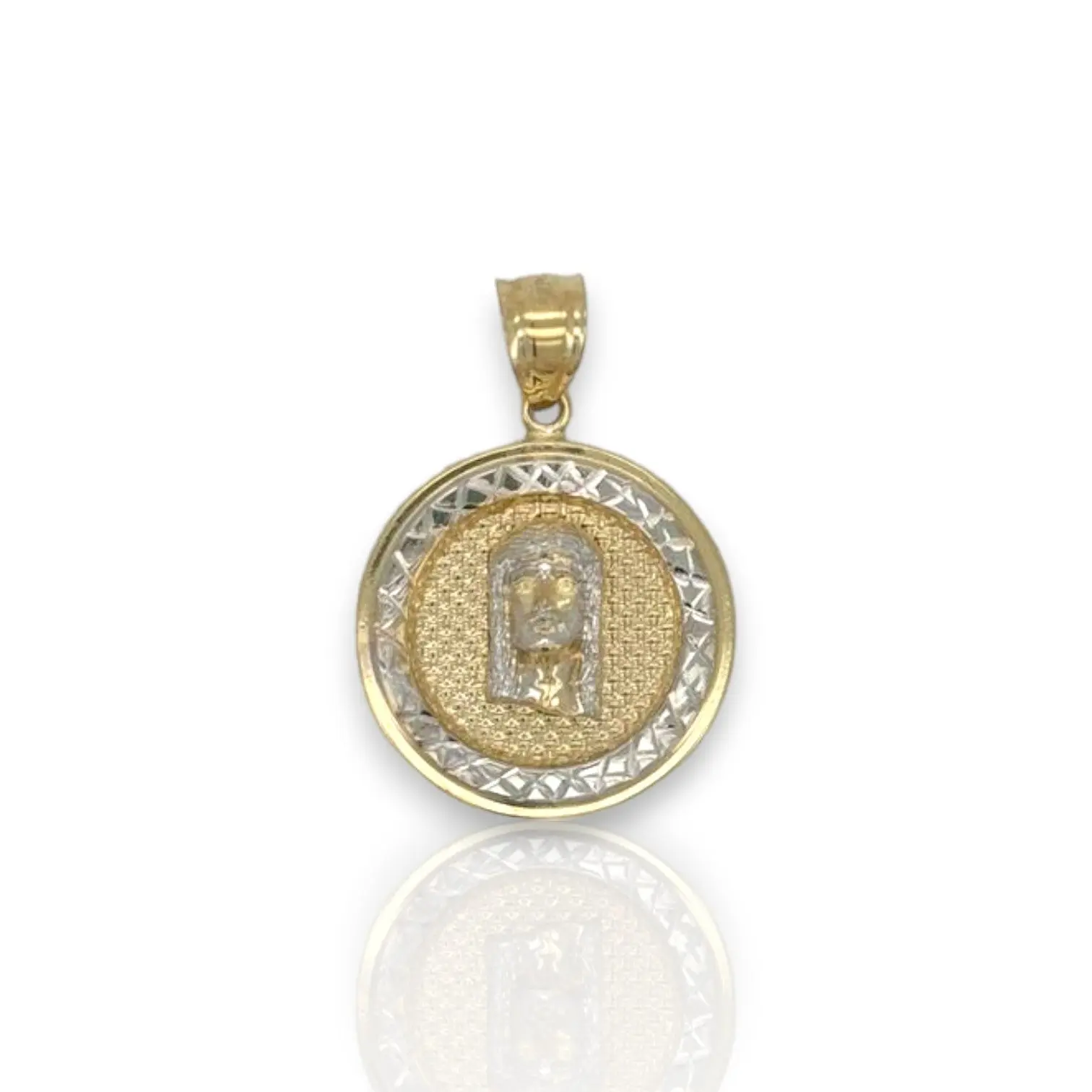 Jesus Two Tone Medallion Pendant - 14k Yellow Gold