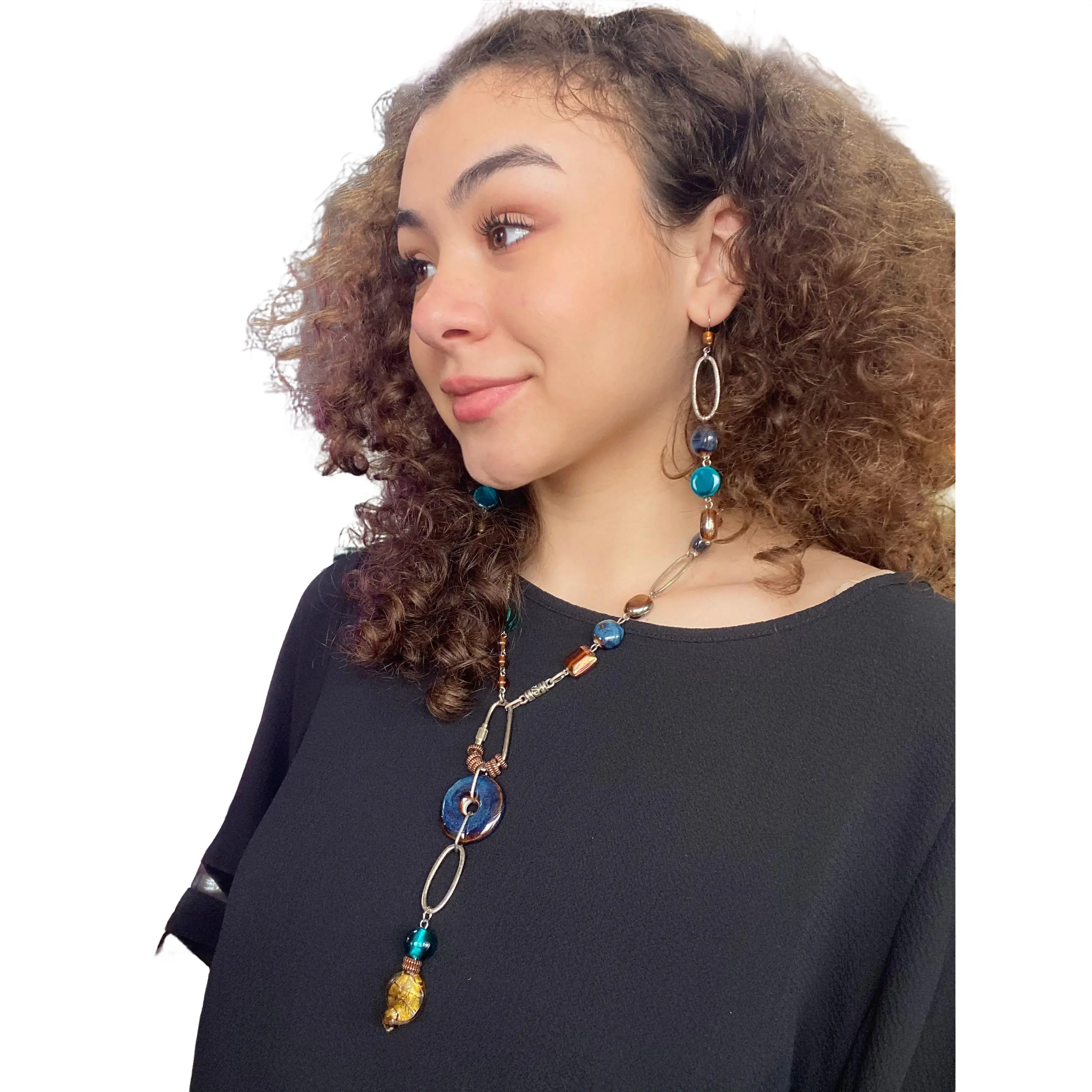 Canon Brook Earrings with Colorful Beads and Chain Handmade USA Fashion