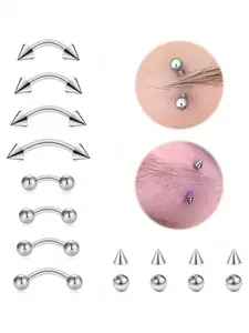 16pcs Eyebrow Rings Piercing Jewelry, Stainless Steel Curved Barbell, Vertical Labret Lip Jewelry, Ear Rook Helix Conch Daith, Nose Ring