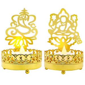 Metal Ganesha Lakshmi Shadow Diyas – Diwali Tea Light Candle Holder Birthday Wedding Gifts for Indian Friends Man Woman Murti Puja Item Home Office Temple Mandir Pooja Altar Decor