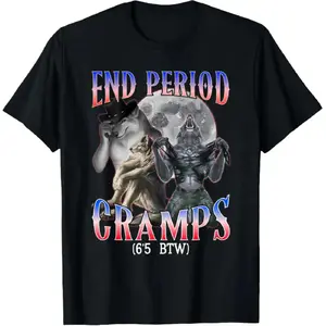 Humorous End Period Cramps Graphic T-Shirt Featuring Alpha Wolf Meme for Men and Women Comfortable Short Sleeve Cotton Tee Casual Streetwear Everyday Outfit and Meme Gift