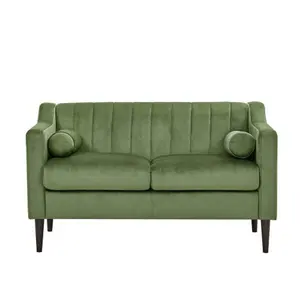 Mid Century Modern Chesterfield LOVE SEAT couch, Comfortable Upholstered sofa with Velvet Fabric and Wooden Frame and Wood Legs for Living Room/Bed Room/Office Green --2 Seats -W1708141906