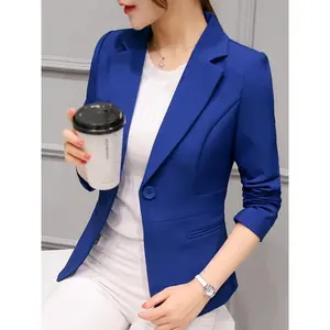 Women's Solid Button Front Lapel Blazer, Casual Long Sleeve Outerwear for Work Office Business, Ladies Clothes for All Seasons