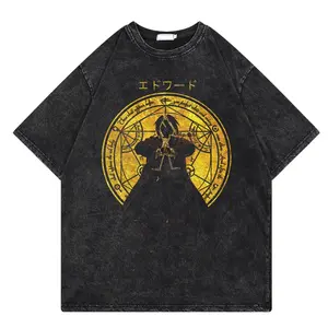 Steel Alchemist FULLMETAL Washed Old Short Sleeve T-Shirt Men's American Retro High Street Large Size 7Couple Wear