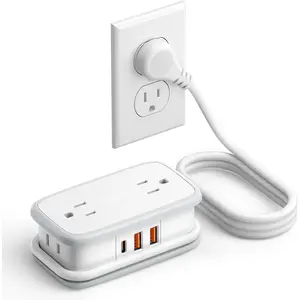 L-PSP007   20W Travel Power Strip, Travel Essentials 4 Outlets 3 USB(1 USB-C) with 4FT Wrapped Extension Cord Flat Plug, Vacation Essentials for Hotel Travel Camping Cruise Essentials 2025, White