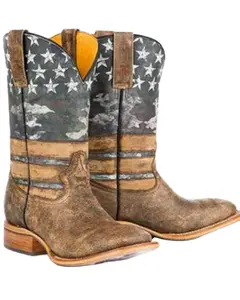 Tin Haul Men's American Flag Dogtag Western Boot Broad Square Toe - 14-020-0007-0220 Br