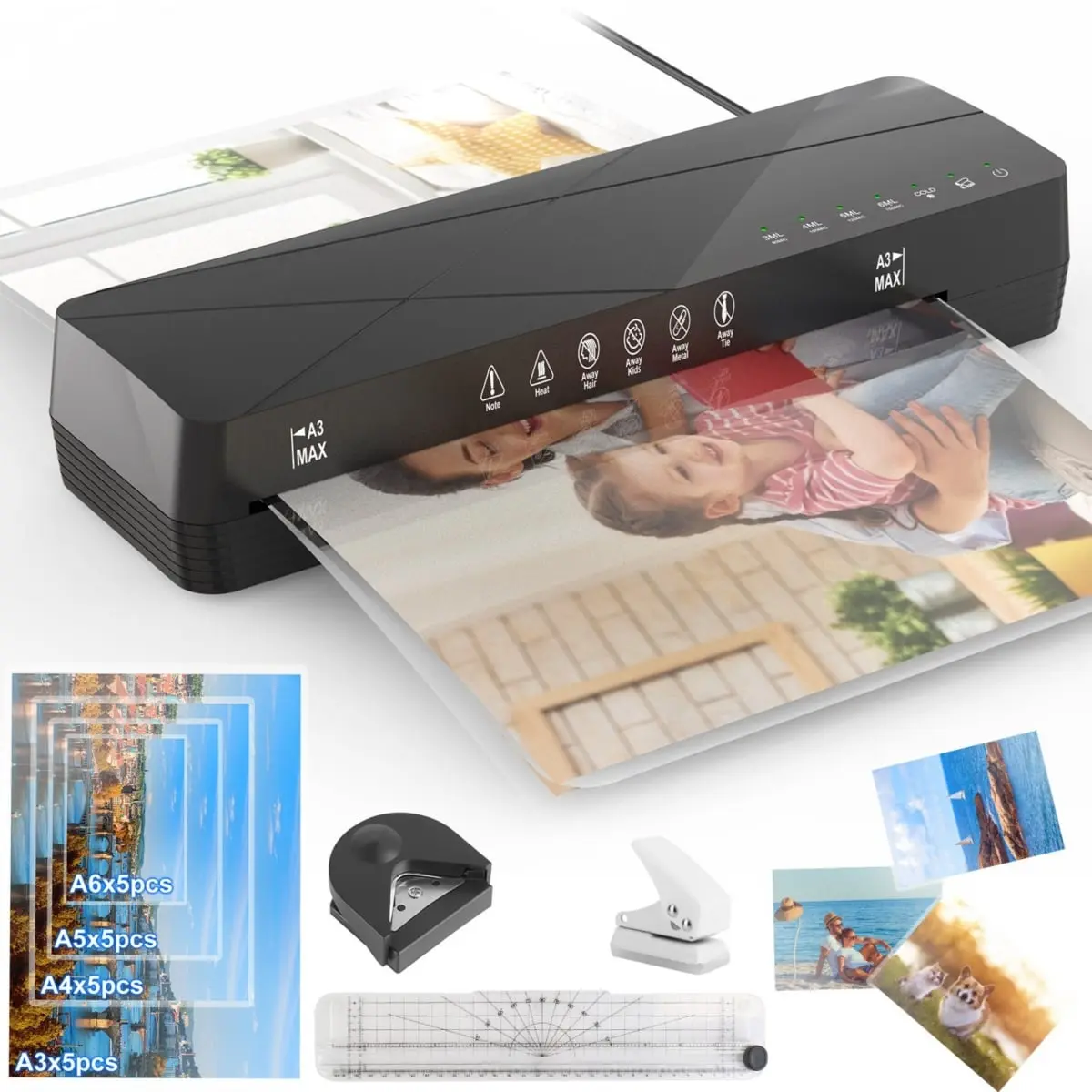 Fresh Fab Finds FFF-GPCT5240 13 in. Laminator Machine Hot & Cold Mode A4 Personal Thermal Laminator with ABS Function 60S Warm-Up Time 30Mins Auto-Off - Black