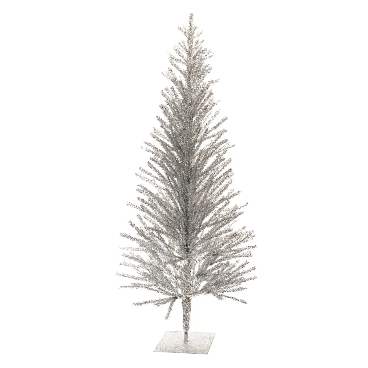 Melrose 94955DS 48 in. PE & Metallic Tinsel Standing Christmas Tree, Silver Traditional Home Decor Decoration with Lights & Ornaments for Room Accent, Fireplace Mantel Display, Tinsel Tree