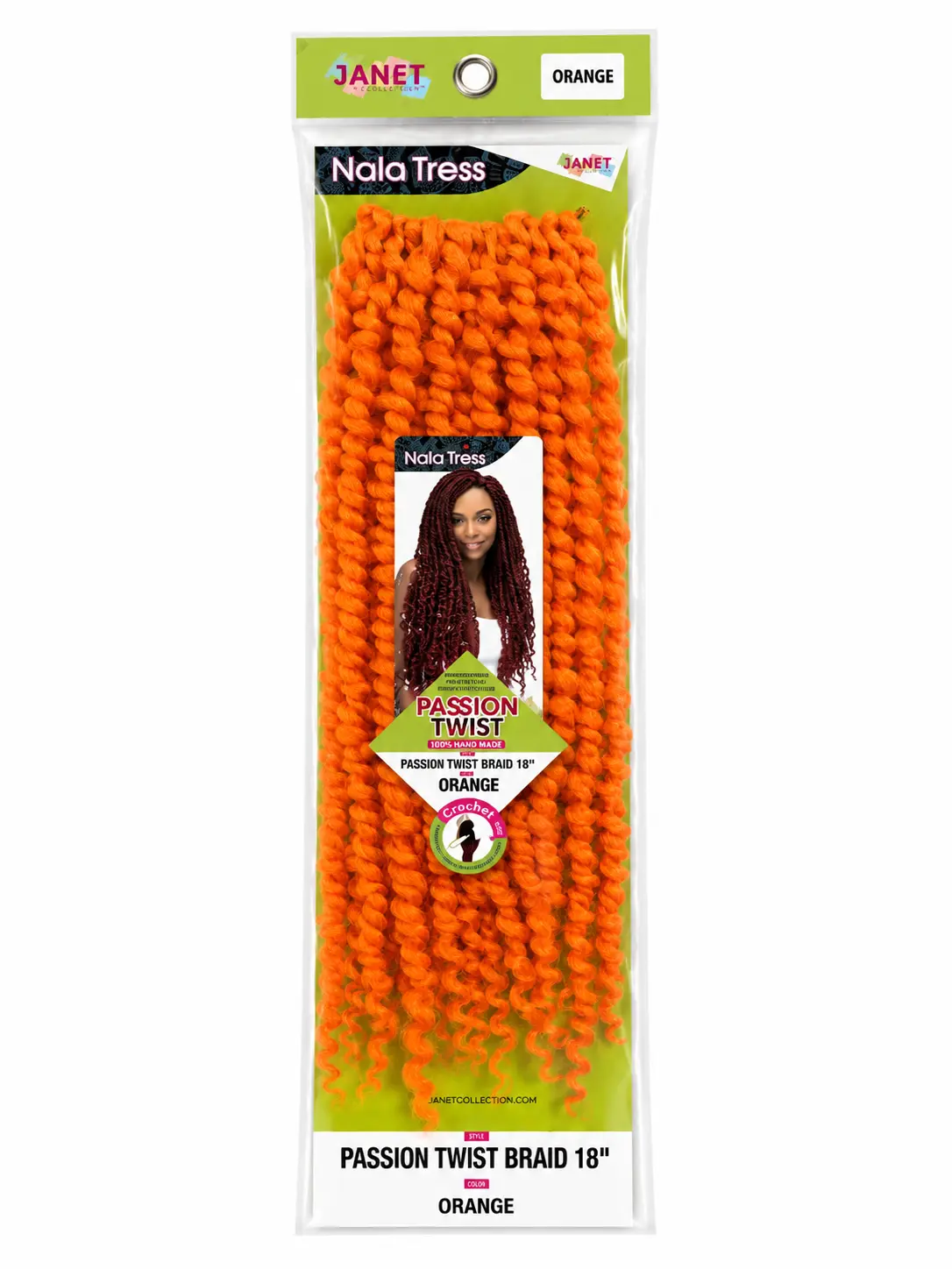 Janet Nala Tress Passion Twist Braid 18" Orange Synthetic Hair Extension for Styling and Volume