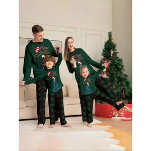 Merry Christmas Family Pajama Set, Fitted Casual Sleepwear, Full-Print Holiday Design, Comfortable Home & Outdoors Wear