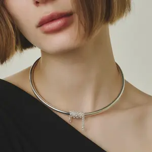 Luxury Dangle Tassel Open Collar Choker Necklace for Women, Elegant Polished Bar Sparkle Pendant Choker, Premium Statement Neck Collar, Trendy 2026 Aesthetic Formal Jewelry, Timeless Anniversary Birthday Gift for Her