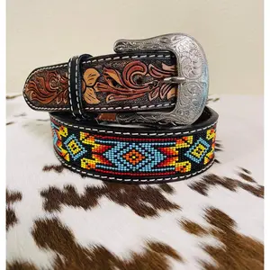 Men's Serape Beaded Tooled Belt
