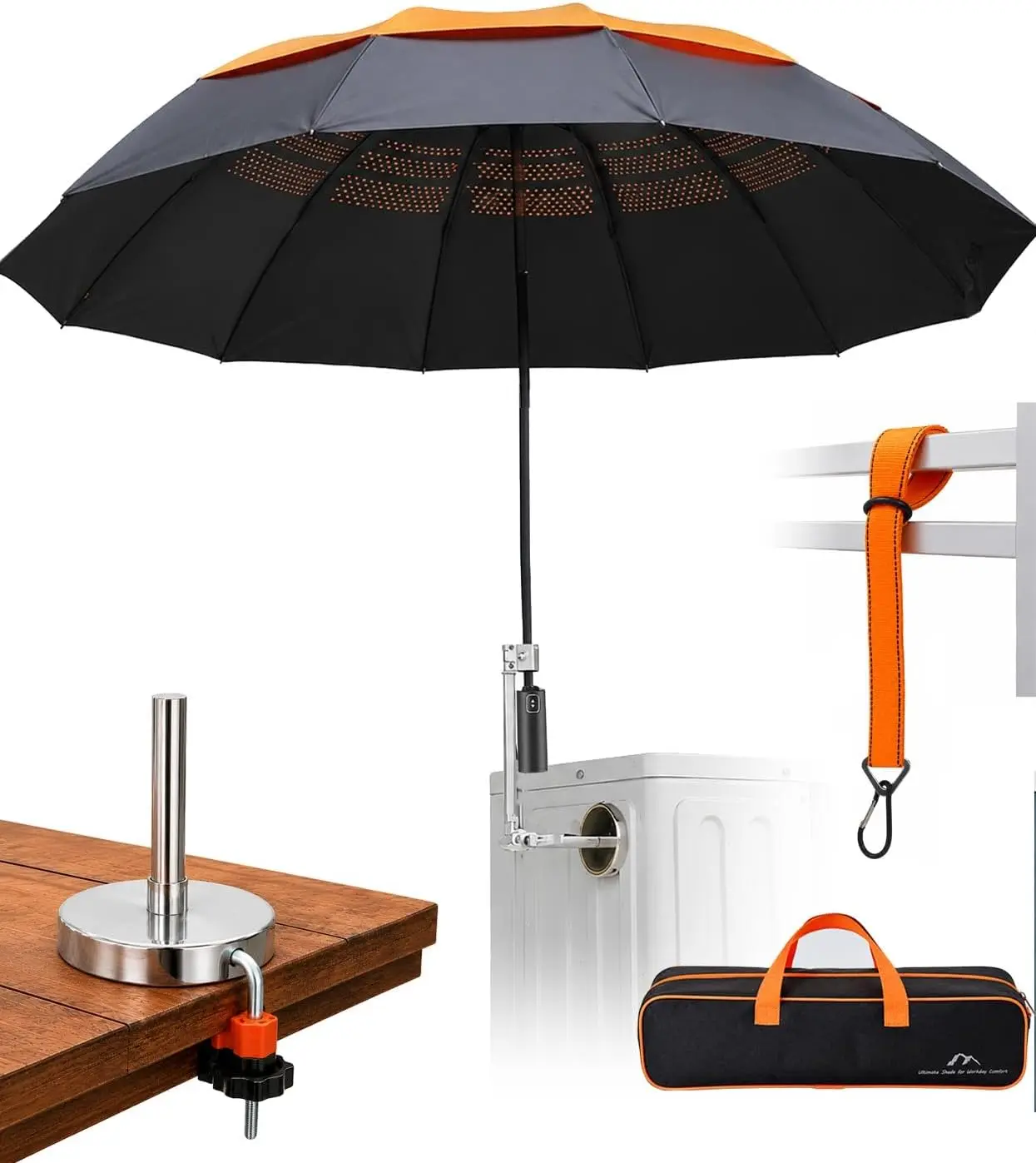 Hvac Umbrella with Magnetic Base & Clamp, Outdoor Work Umbrella 60"- Orange