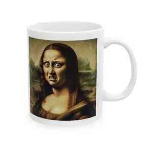 Funny Mona Lisa Grimace Mug - Hilarious Coffee Cup Gift for Mom, Dad, Coworker of Friend, Office Mug, Viral Parody Art Coffee Cup, Classic Painting Reaction Meme Ceramic Mug, Sarcastic Humor Office Coffee Mug, Funny Desk Gift for Coworkers Friends Boss K