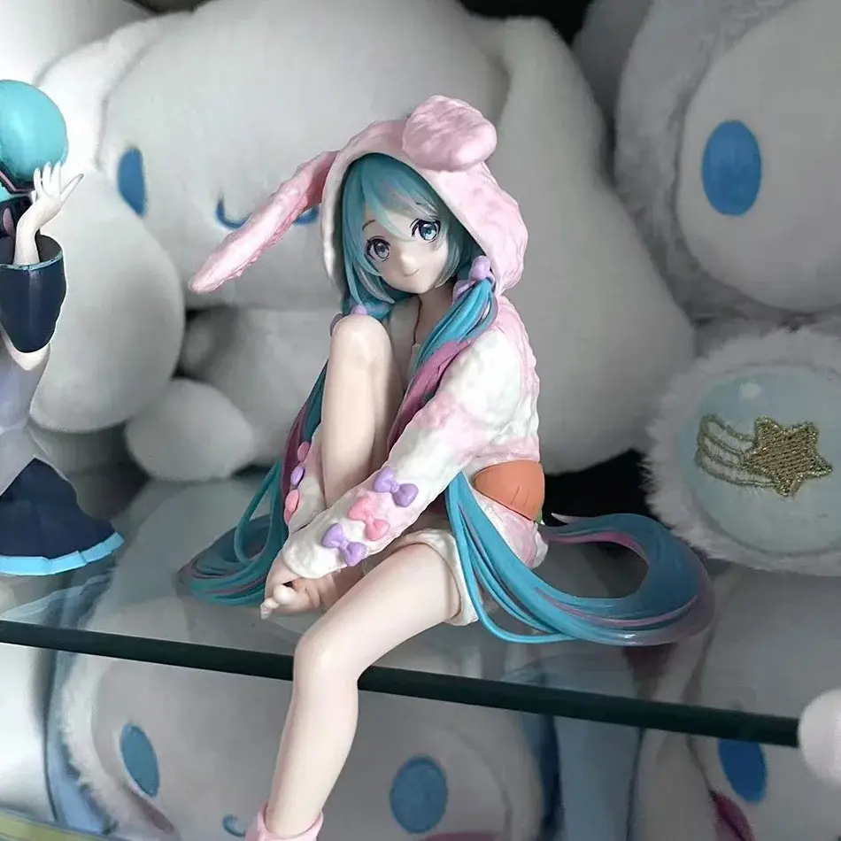 15CM Anime HATSUNE MIKU Action Figure with Rabbit Ear Pajamas PVC Model Toy Doll Noodle Stopper Collectible Gift