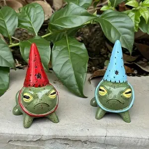 1/2/3PCS Charming Frog Statue Wearing Hat, Resin Mini Garden Figurine, Rustic Style, Fairy Tale Garden Decor, No Battery Needed, Outdoor & Indoor Use, Garden Sculptures Statues