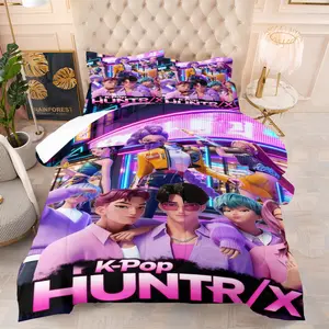 Hot Pink K-Pop Stage Outfit Comforter Set, Soft Breathable Anime Idol Bedding, 1 Quilt + 1/2 Pillowcases, All-Season Neon Girl Group Quilt for Girls Bedroom, College Dorm & Apartment Decor