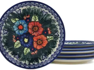 Polish Pottery Set of 6 dessert plates Butterfly Splendor