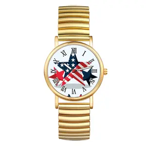 OIDEA Unisex Analog Quartz Watch - Elegant Watches with Roman Dials, Gold-Tone Elastic Band, Slim Look, American Eagle Symbol, Ideal for Women's Fashion & Unisex Wear,summerwins