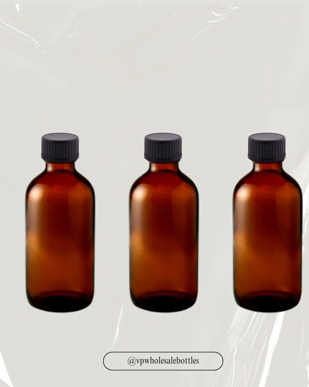 60 ml Amber Boston Round Glass Bottle With 20/400 Black PP Cone Cap - (240 PCS/CASE)
