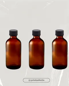 60 ml Amber Boston Round Glass Bottle With 20/400 Black PP Cone Cap - (240 PCS/CASE)