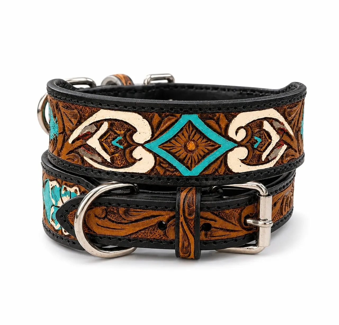 Leather Dog Collar Full grain Leather Handmade Tooled Carved 1.5" wide