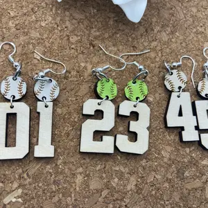 Customized baseball or Softball Number Earrings - Mom Earrings - Team Spirit Earrings