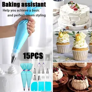 15 piece stainless steel cake decoration tool set - includes piping bags, tips, and accessories for baking and decorating cakes, cake decoration supply needles, baking pastries and baking kits, pastry cutting machines, cake molds, cake decoration supplies