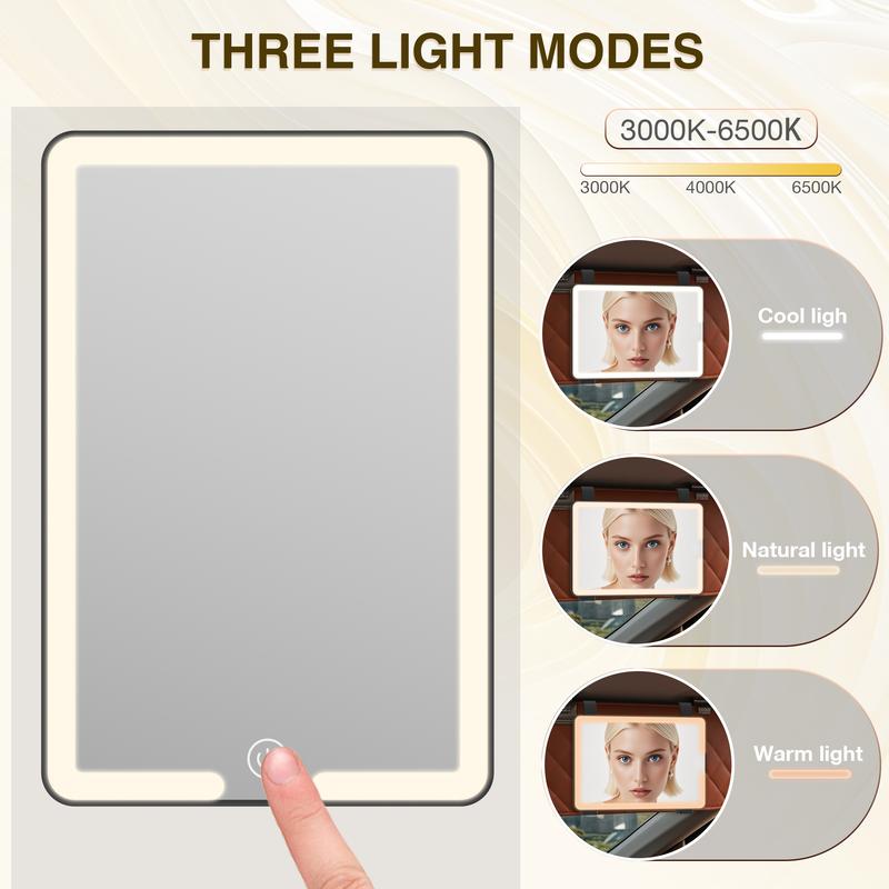 LED Car Sun Visor Makeup Mirror: Rechargeable with 3 Light Modes, Touch Dimming, and Adjustable Strap