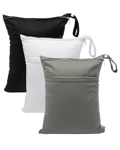 Wet Dry Bags 3 Pack, Waterproof Reusable Travel Bags for Swimsuits, Baby Cloth Diapers, Beach, Pool, Gym Bag & Wet Clothes with 2 Pockets L-BWG