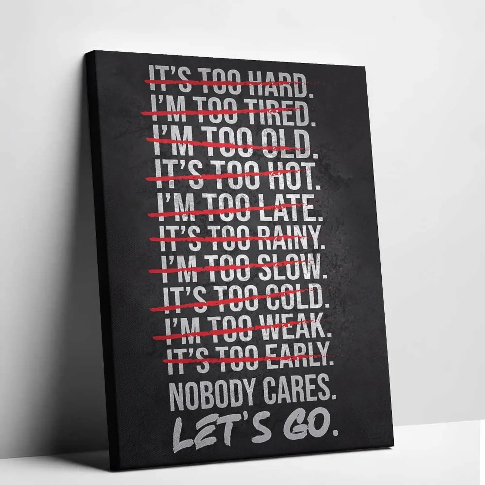 Unframed Nobody Cares Lets Go Canvas Art Gym Motivational Quote Poster Hardcore Workout Decor for Home Gym