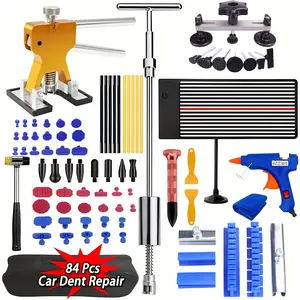 Car Paintless Dent Repair Auto Puller Removal Tools Car Body Suction Cup Dent USB LED Light Support Line Wire Board Repair Kit,With glue gun