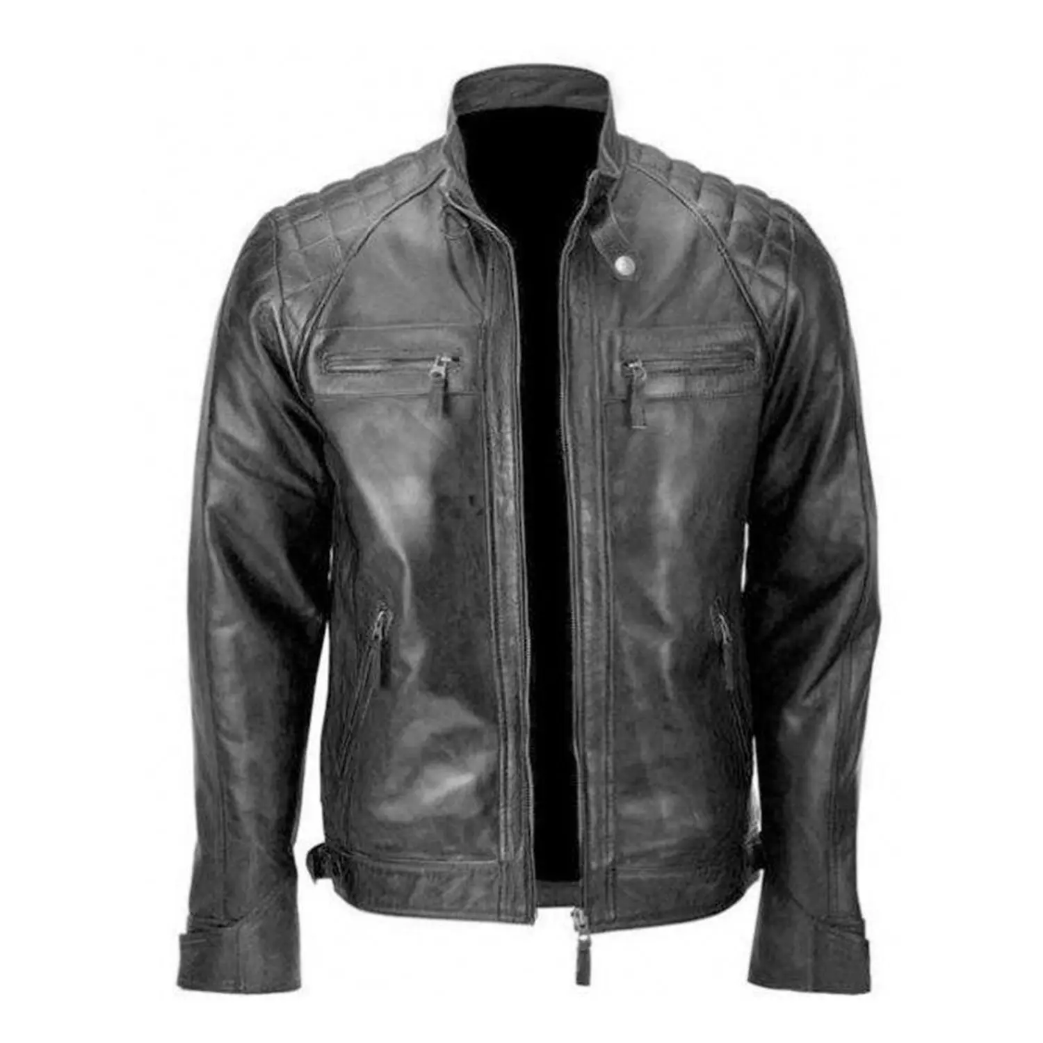 MotorCycleJackets Men's Distressed Black Skull Rider Leather Jacket
