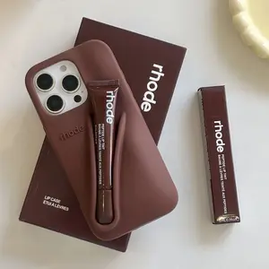 Luxury Rhode Lipstick Holder iPhone Case, Smooth Matte Silicone Shockproof Cover for iPhone 11 12 13 14 15 16 17 Pro Max – Chic Portable Makeup Storage